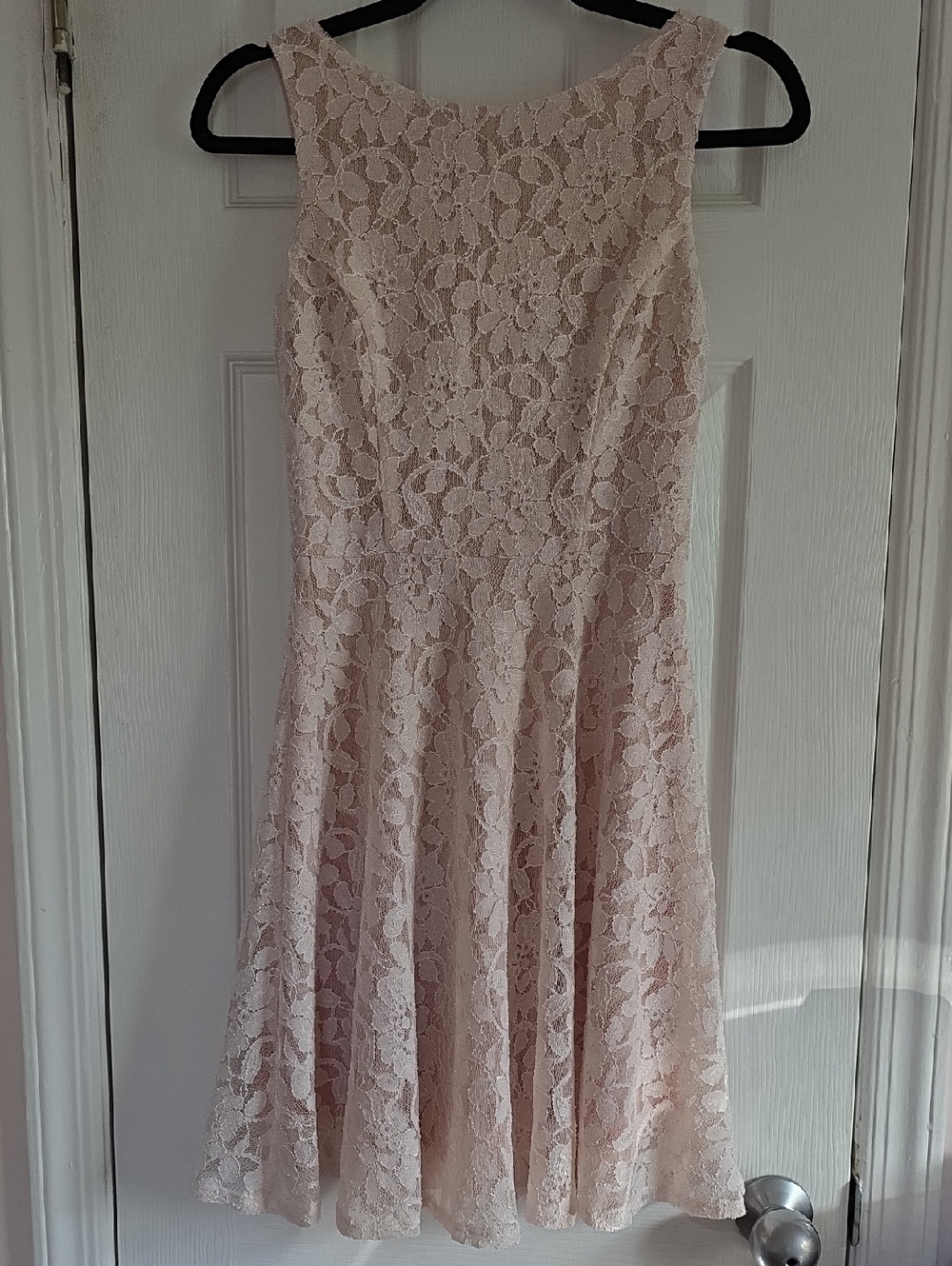 Lace Fit-and-Flare Dress in Blush Pink